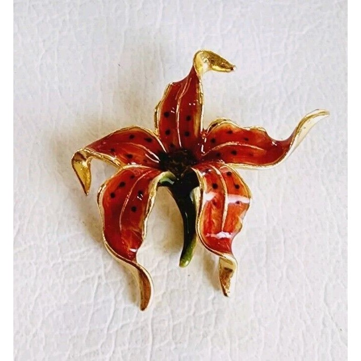 Vintage Amanda Smith Lilly Flower Enameled Gold Tone Pin Brooch 2
